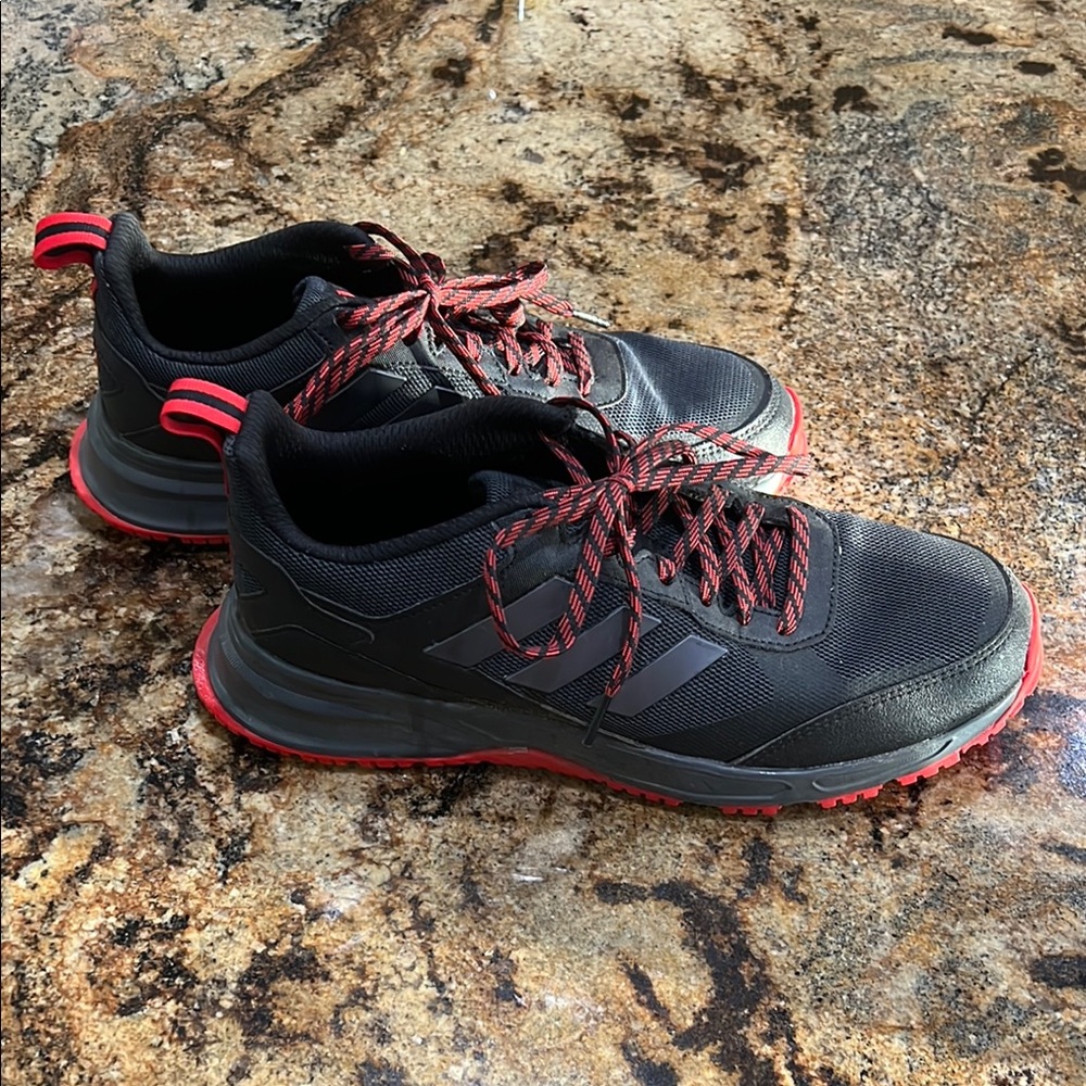 Adidas Black and Red Athletic Shoes with Rugged Design